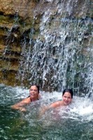 Mama & Gabriella swimming under Trehman's Falls